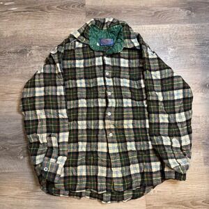 Vintage Pendleton Wool Flannel Shirt XL Green Plaid Made in USA Virgin Wool